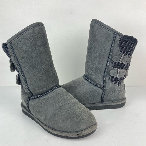 BEARPAW Boshie Suede and Washed Knit Boots - Picture 2 of 16